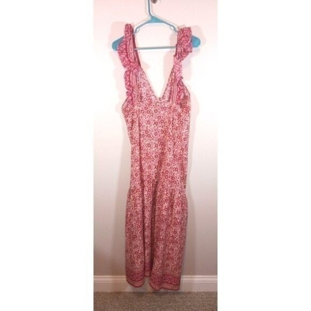 Faherty Organic Cotton Maxi Dress M Floral Block Print Flutter Sleeve NWT - Picture 2 of 5